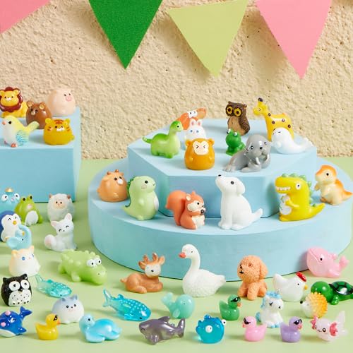 JOYIN 50-Piece Mini Resin Animals Set for Fairy Gardens, Slime Charms, and DIY Crafts