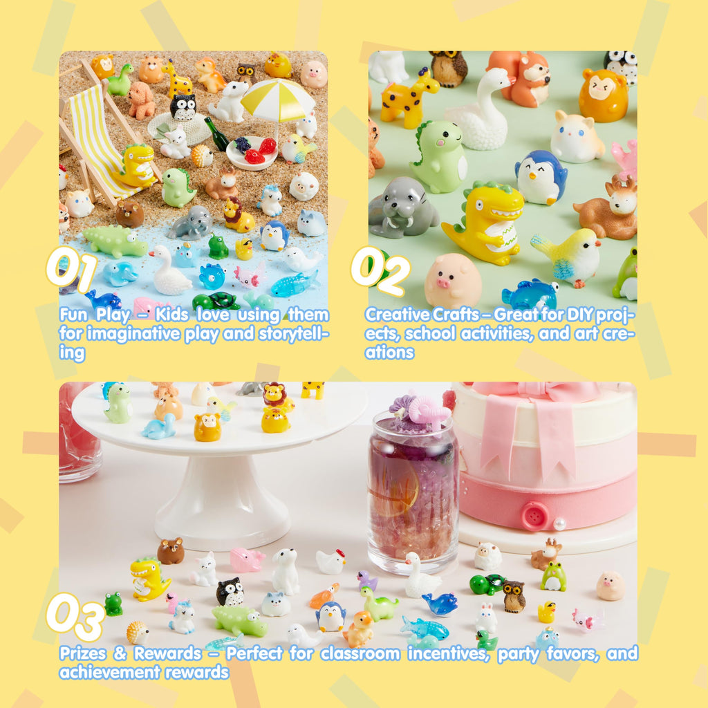 JOYIN 50-Piece Mini Resin Animals Set for Fairy Gardens, Slime Charms, and DIY Crafts