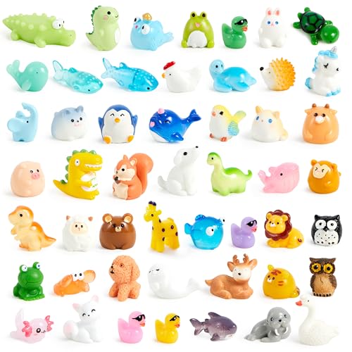 JOYIN 50-Piece Mini Resin Animals Set for Fairy Gardens, Slime Charms, and DIY Crafts