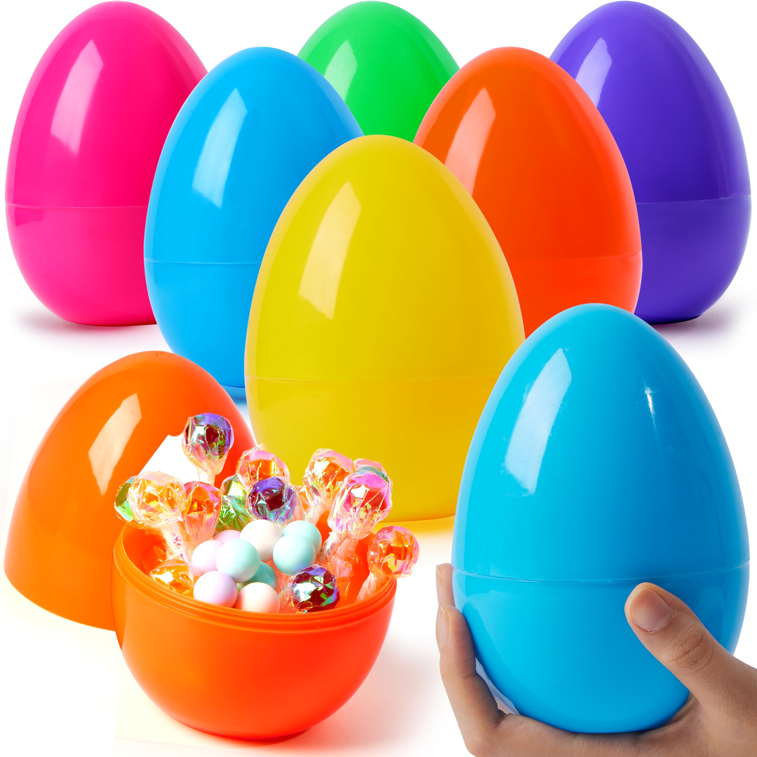 JOYIN 6-Pack Large Plastic Easter Eggs 6 Inches Jumbo Fillable Eggs for Hunts, Baskets, and Party Favors