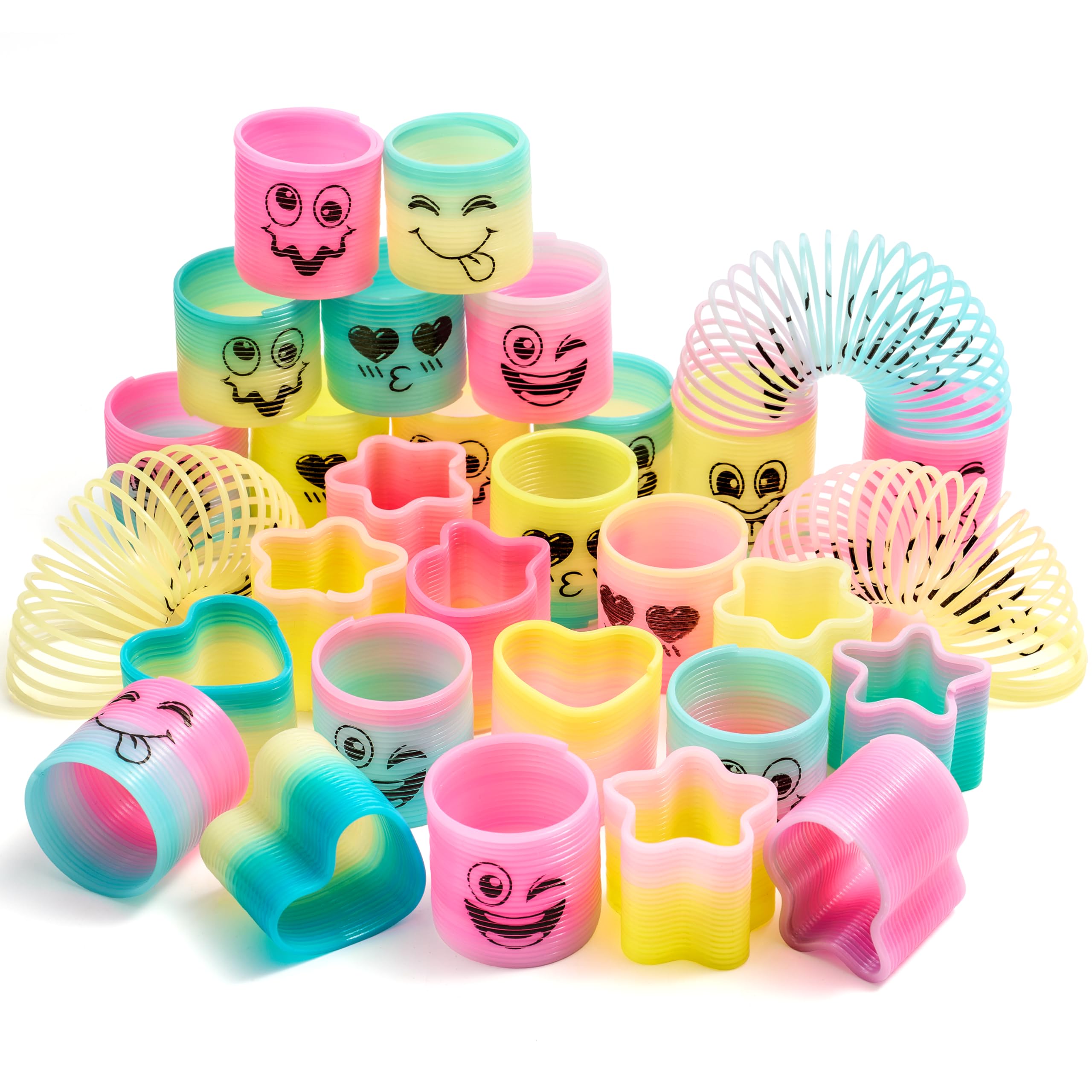 JOYIN 60 Pcs Spring Rainbow Party Favor - Mini Plastic Coil Spring Toy for Stress Relief & Goodie Bags