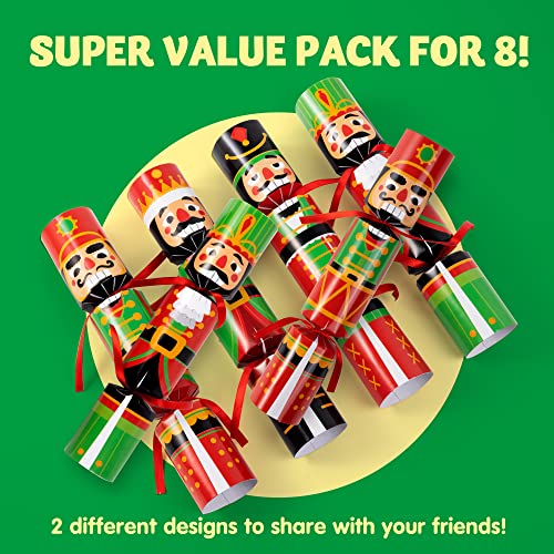 JOYIN 8-Piece Christmas No-Snap Party Favor Set – Nutcracker Style with Hats, Jokes, and Surprise Toys