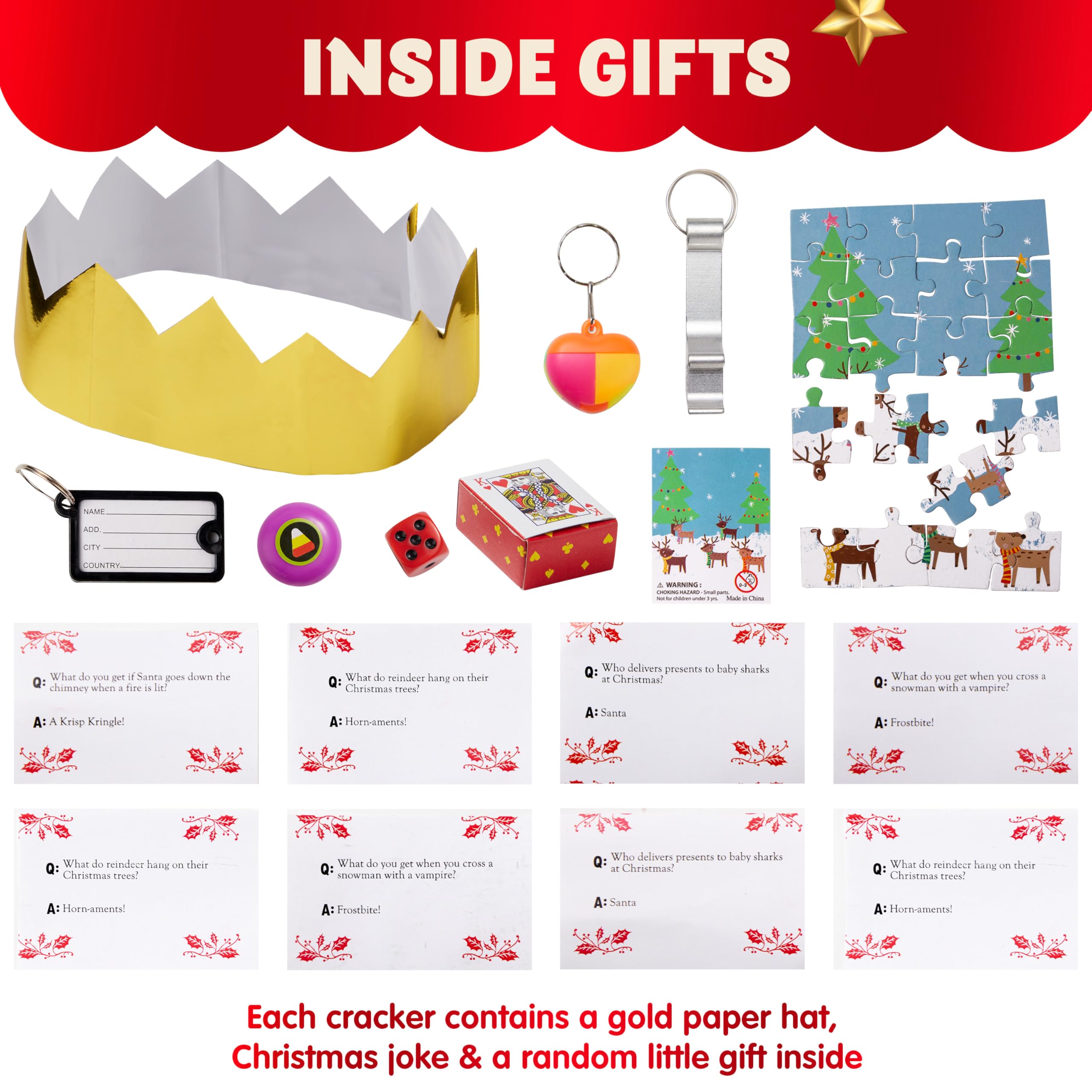 JOYIN 8-Piece Christmas No-Snap Party Favor Set – Nutcracker Style with Hats, Jokes, and Surprise Toys