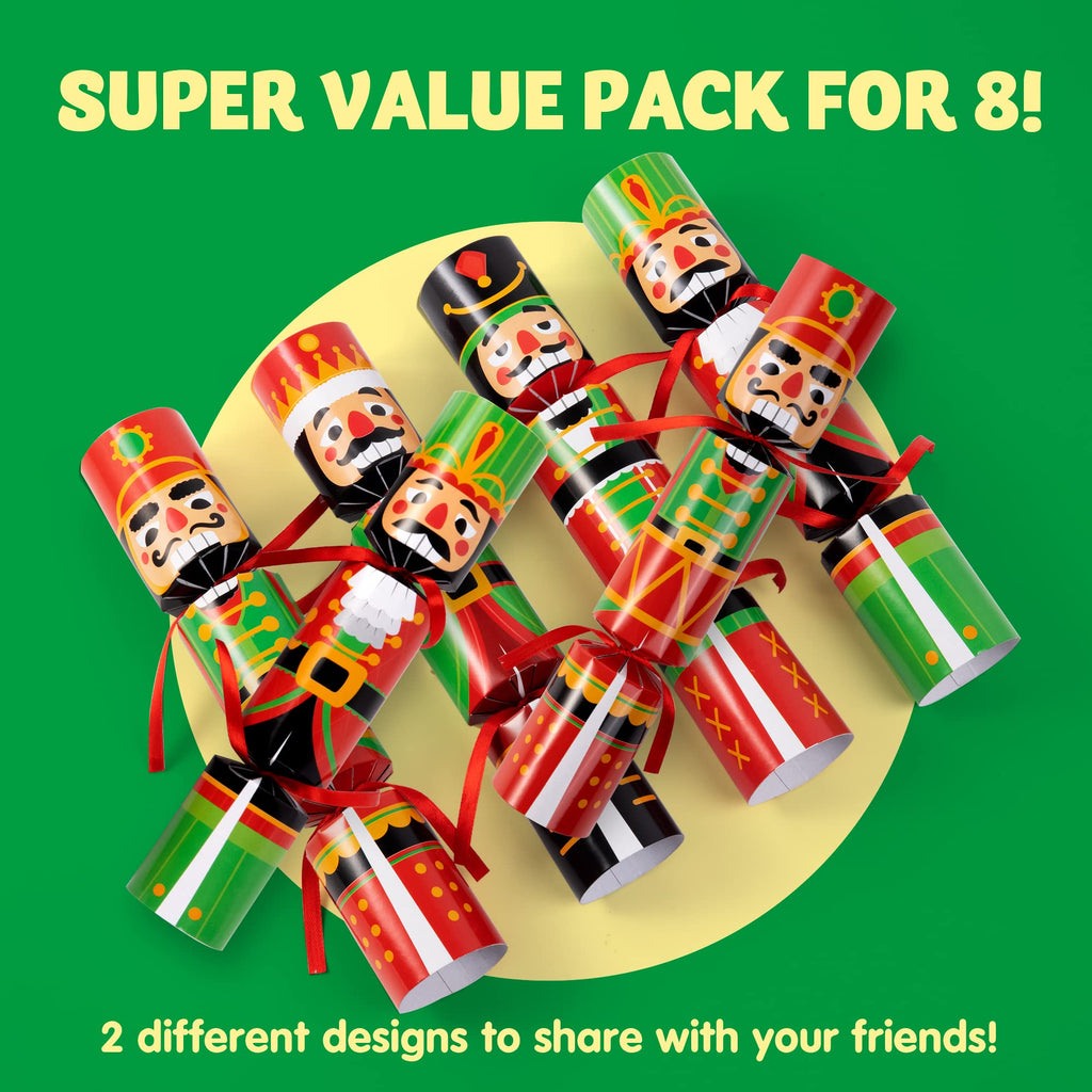JOYIN 8-Piece Christmas No-Snap Party Favor Set – Nutcracker Style with Hats, Jokes, and Surprise Toys