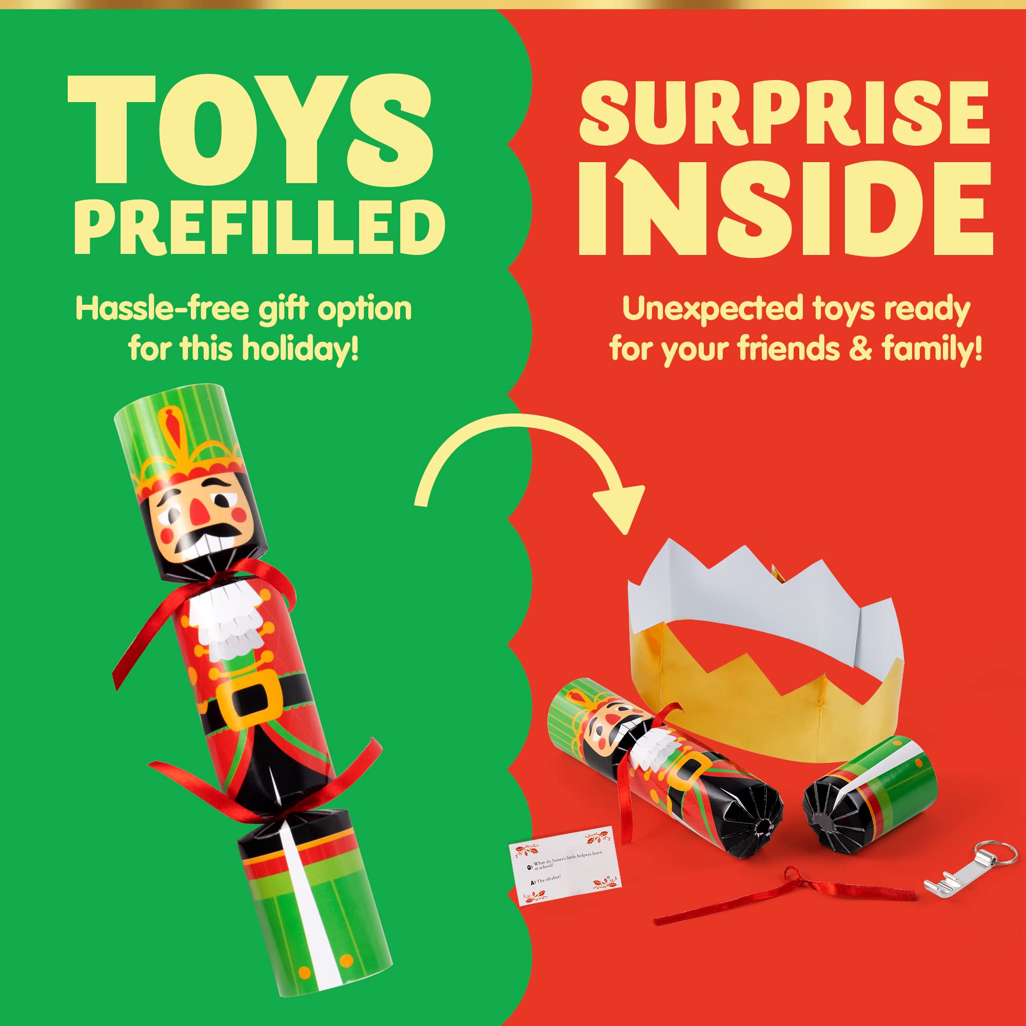 JOYIN 8-Piece Christmas No-Snap Party Favor Set – Nutcracker Style with Hats, Jokes, and Surprise Toys