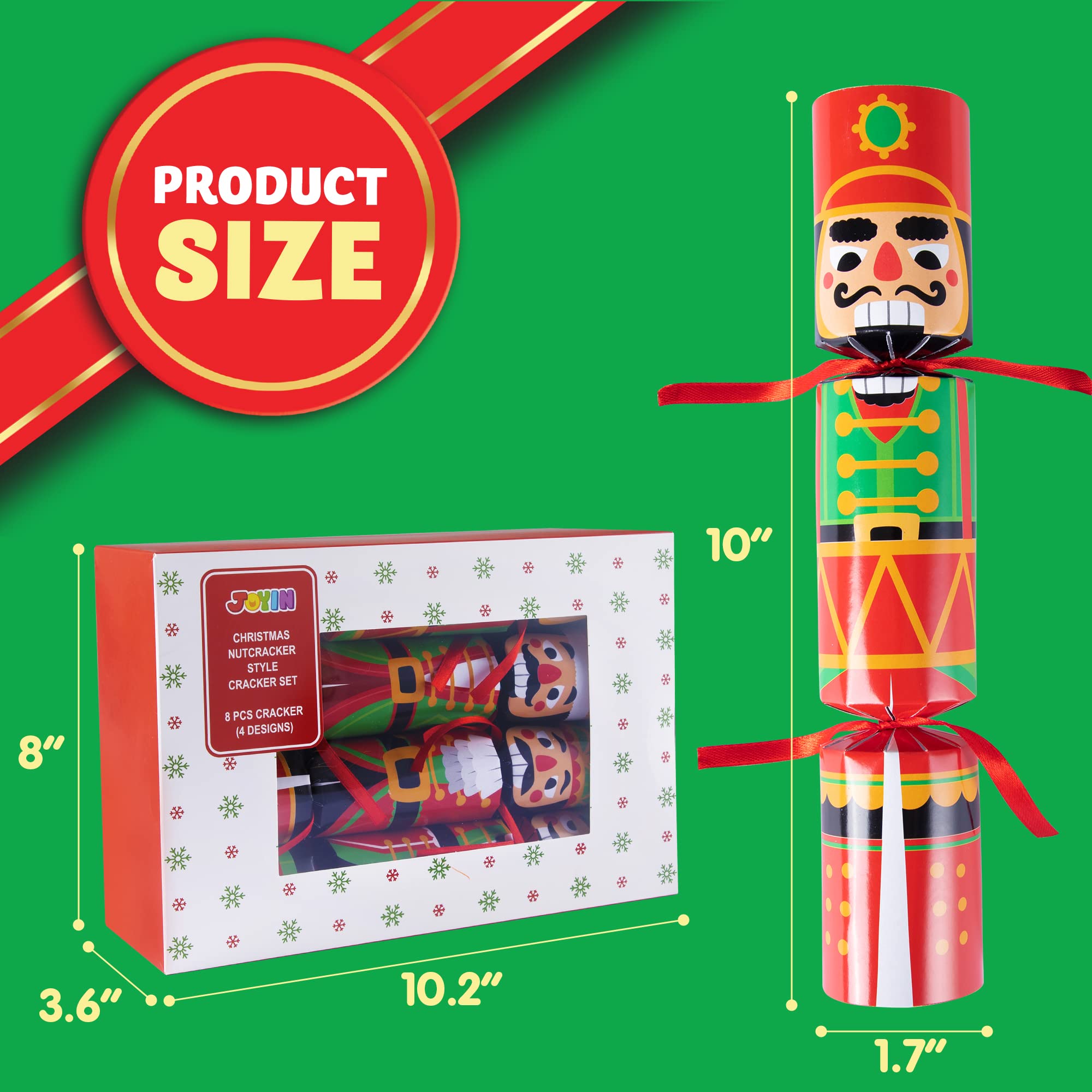 JOYIN 8-Piece Christmas No-Snap Party Favor Set – Nutcracker Style with Hats, Jokes, and Surprise Toys