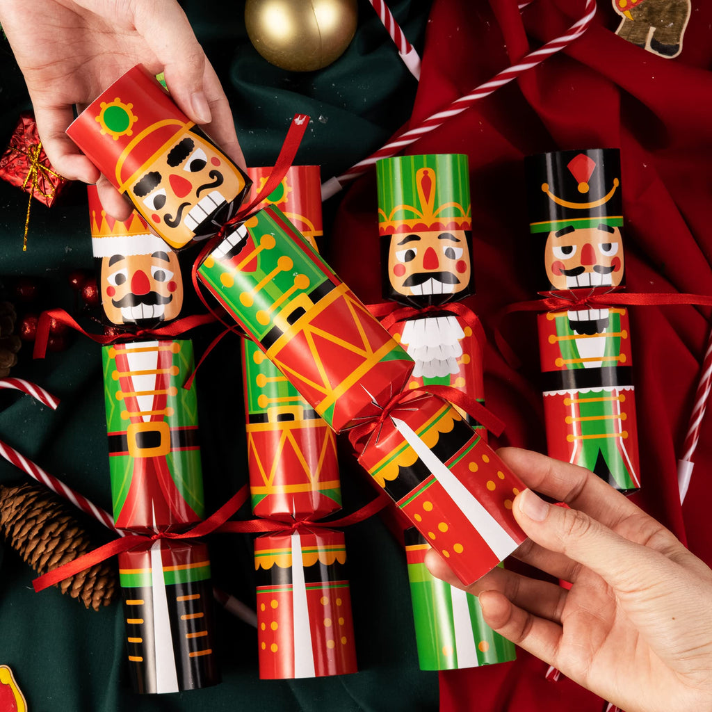 JOYIN 8-Piece Christmas No-Snap Party Favor Set – Nutcracker Style with Hats, Jokes, and Surprise Toys