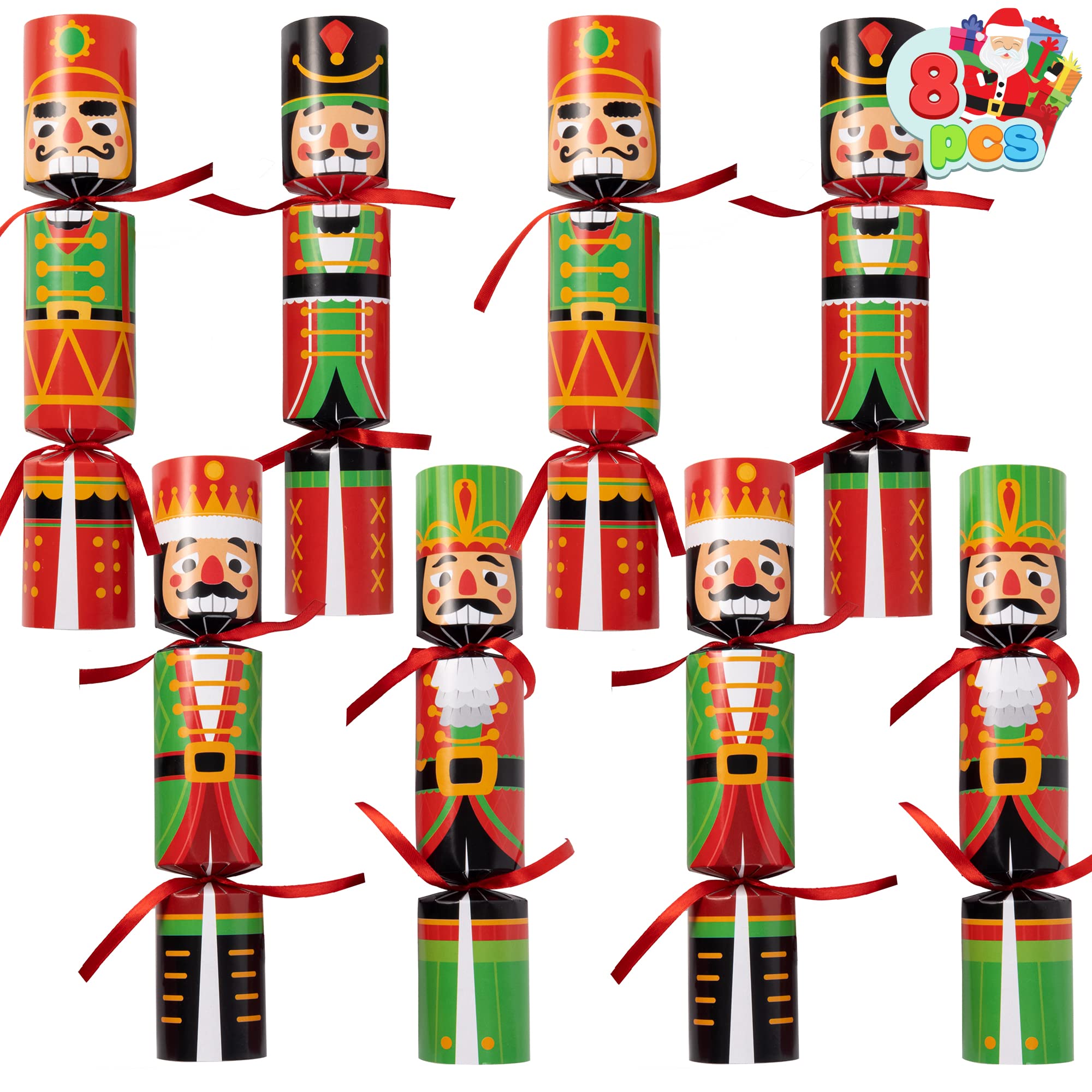 JOYIN 8-Piece Christmas No-Snap Party Favor Set – Nutcracker Style with Hats, Jokes, and Surprise Toys