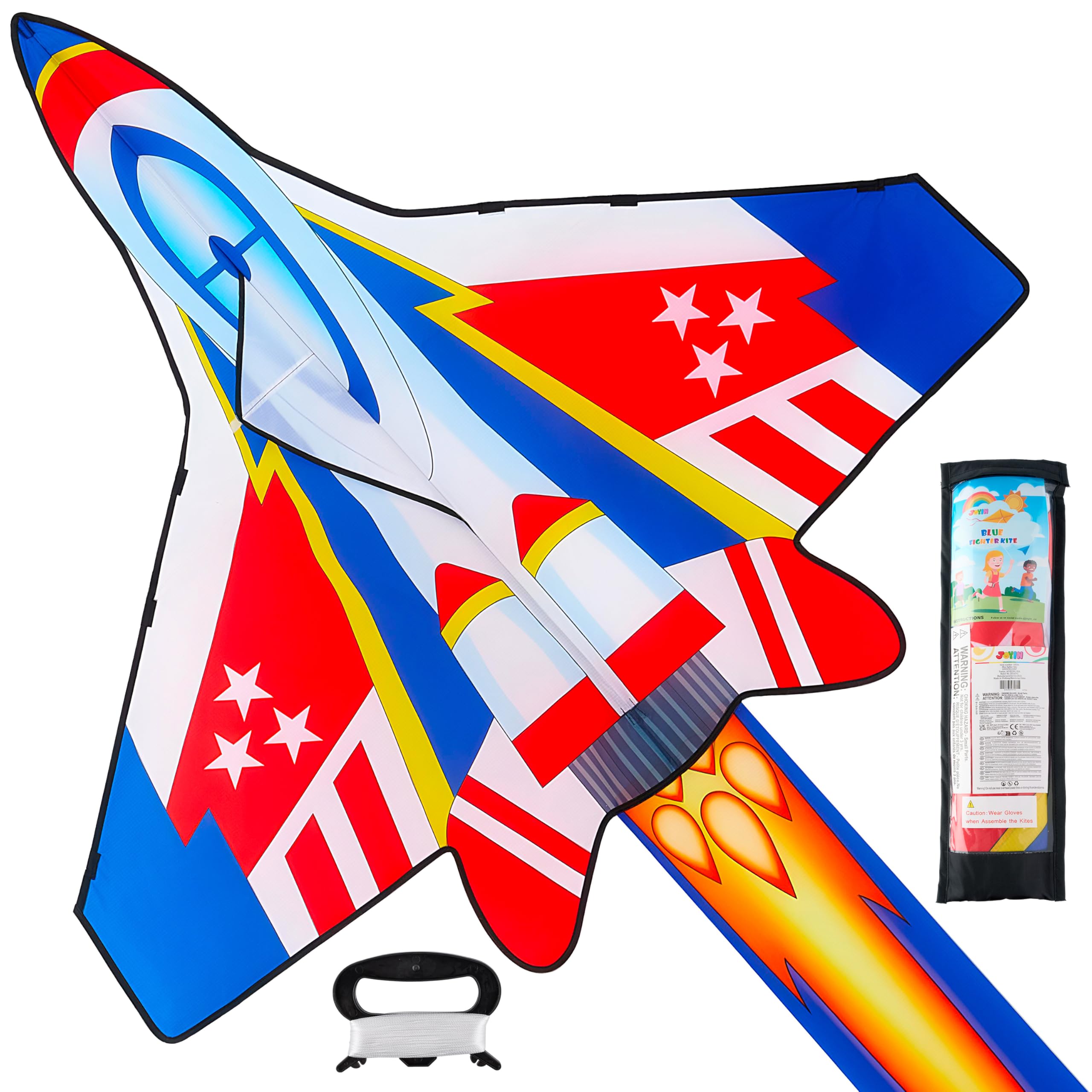 JOYIN Blue Fighter Jet Kite 51x40 Inches – Easy to Fly for Kids and Adults