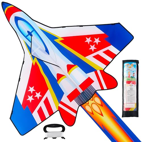 JOYIN Blue Fighter Jet Kite 51x40 Inches – Easy to Fly for Kids and Adults