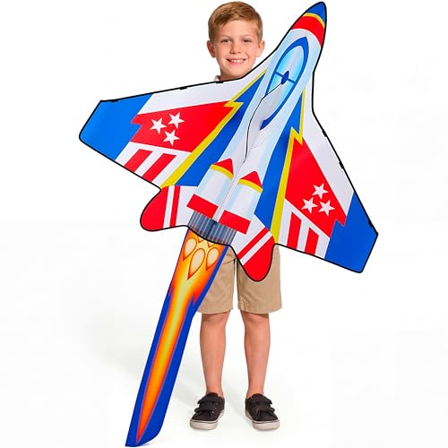 JOYIN Blue Fighter Jet Kite 51x40 Inches – Easy to Fly for Kids and Adults