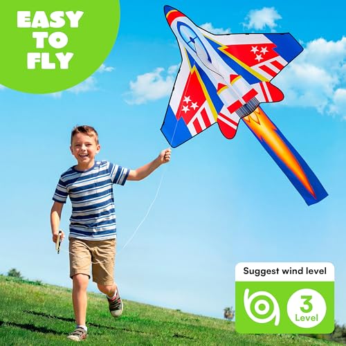 JOYIN Blue Fighter Jet Kite 51x40 Inches – Easy to Fly for Kids and Adults