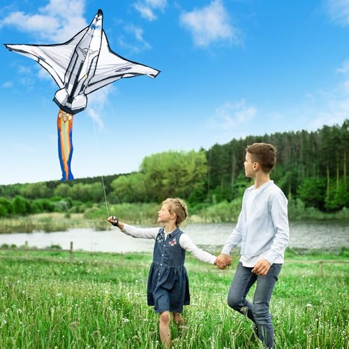 JOYIN Easy-to-Fly Spaceship Kite – Large 51.2" Nylon Kite with Fire Tail for Kids & Adults