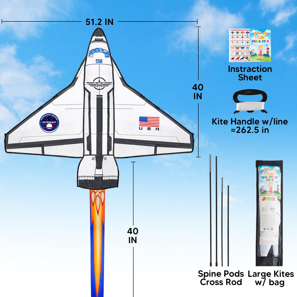 JOYIN Easy-to-Fly Spaceship Kite – Large 51.2" Nylon Kite with Fire Tail for Kids & Adults