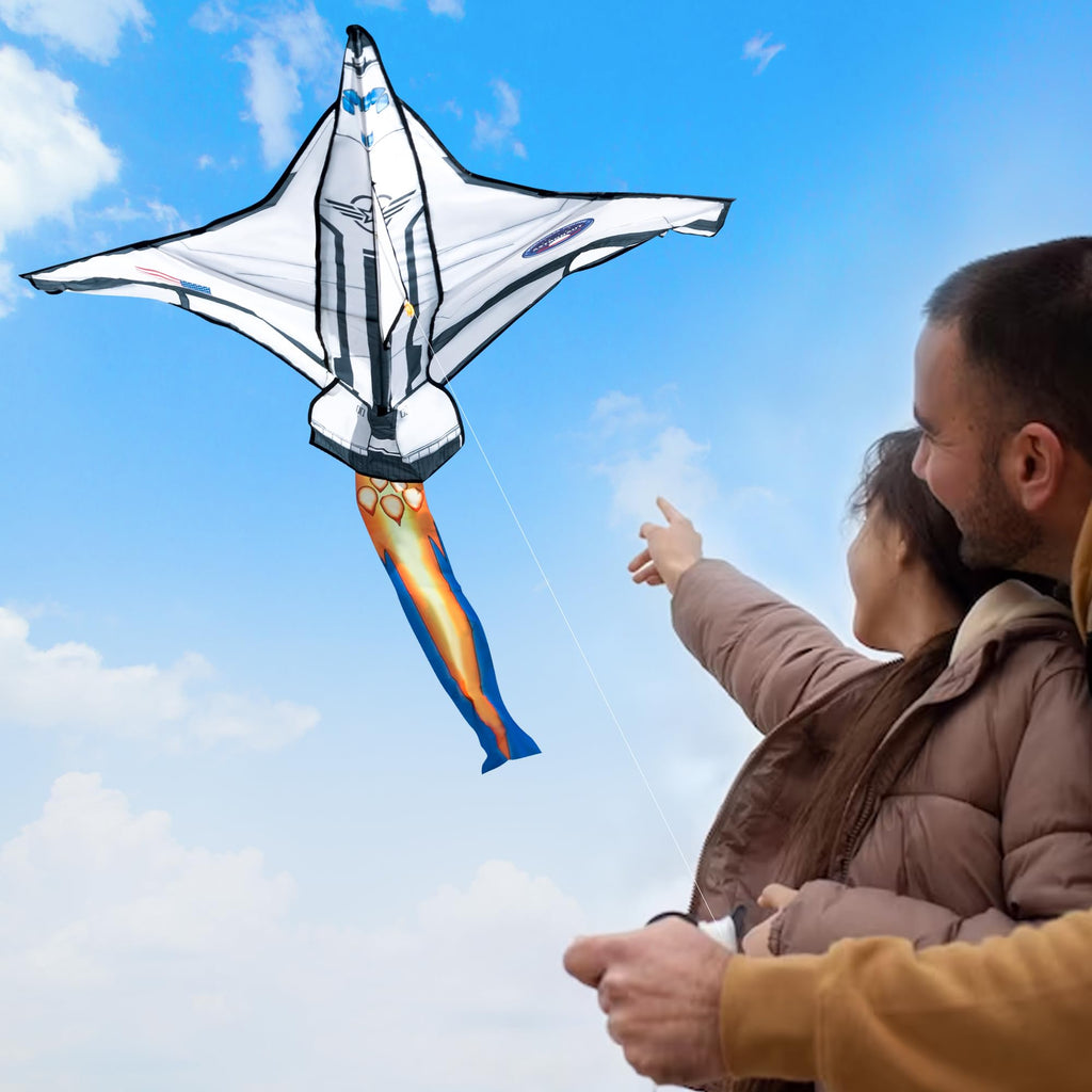 JOYIN Easy-to-Fly Spaceship Kite – Large 51.2" Nylon Kite with Fire Tail for Kids & Adults