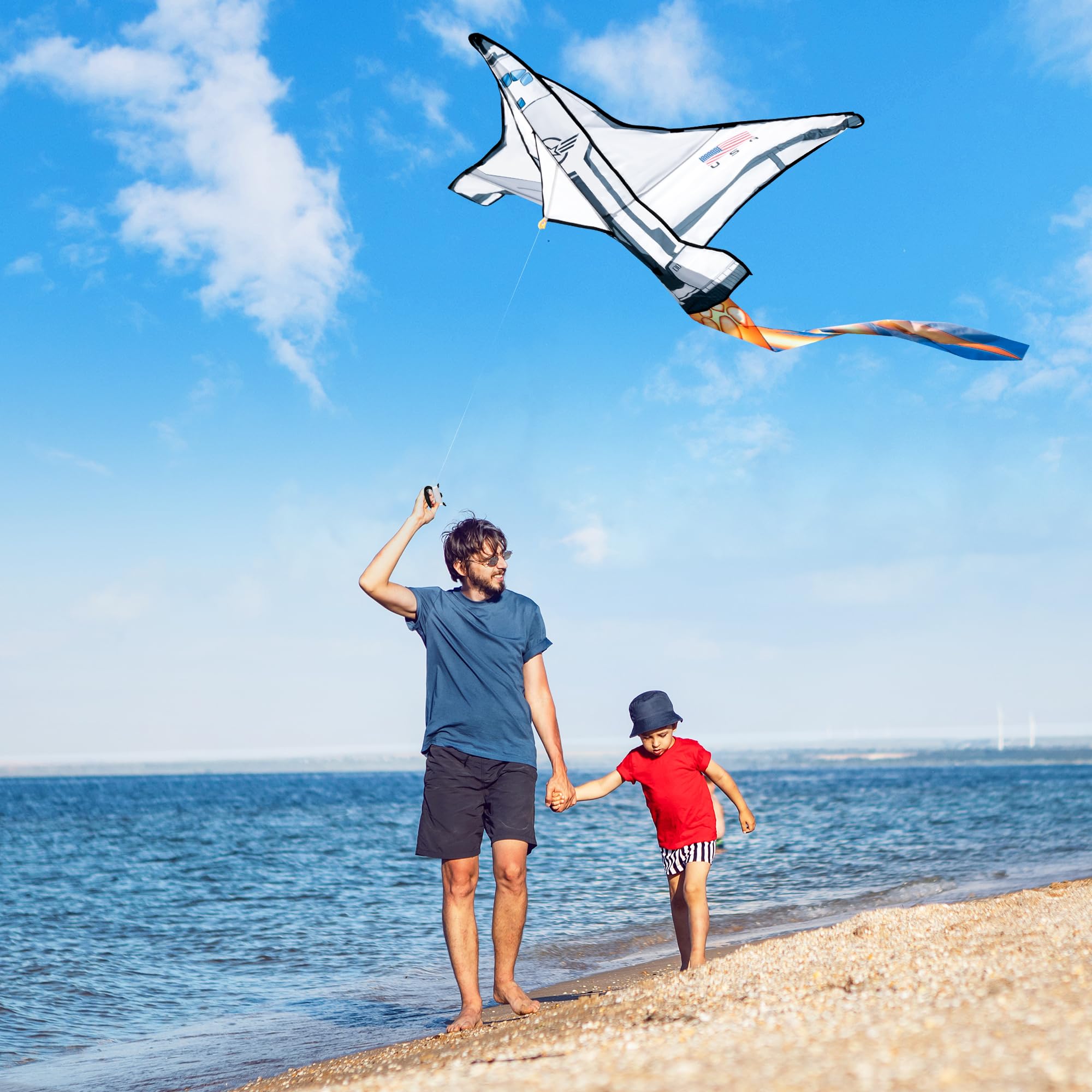 JOYIN Easy-to-Fly Spaceship Kite – Large 51.2" Nylon Kite with Fire Tail for Kids & Adults