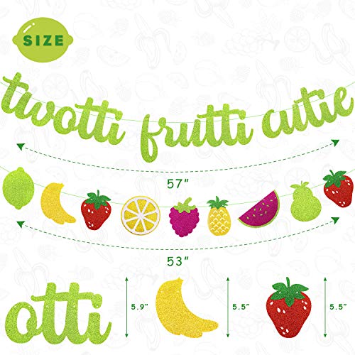 Joymee Twotti Fruit Party Banner Set - Green Glitter 2nd Birthday Decorations with Fruit Garland