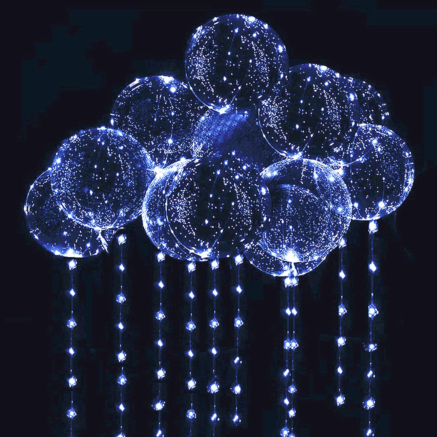 JoyMercado LED Bobo Balloons - 10 Pack Transparent Bubble Balloons with Multi-Colored String Lights for Party Decor
