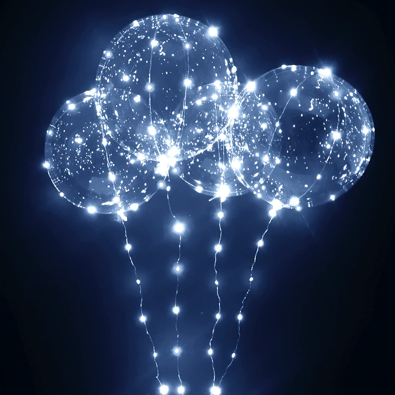 JoyMercado LED Bobo Balloons - 10 Pack Transparent Bubble Balloons with Multi-Colored String Lights for Party Decor