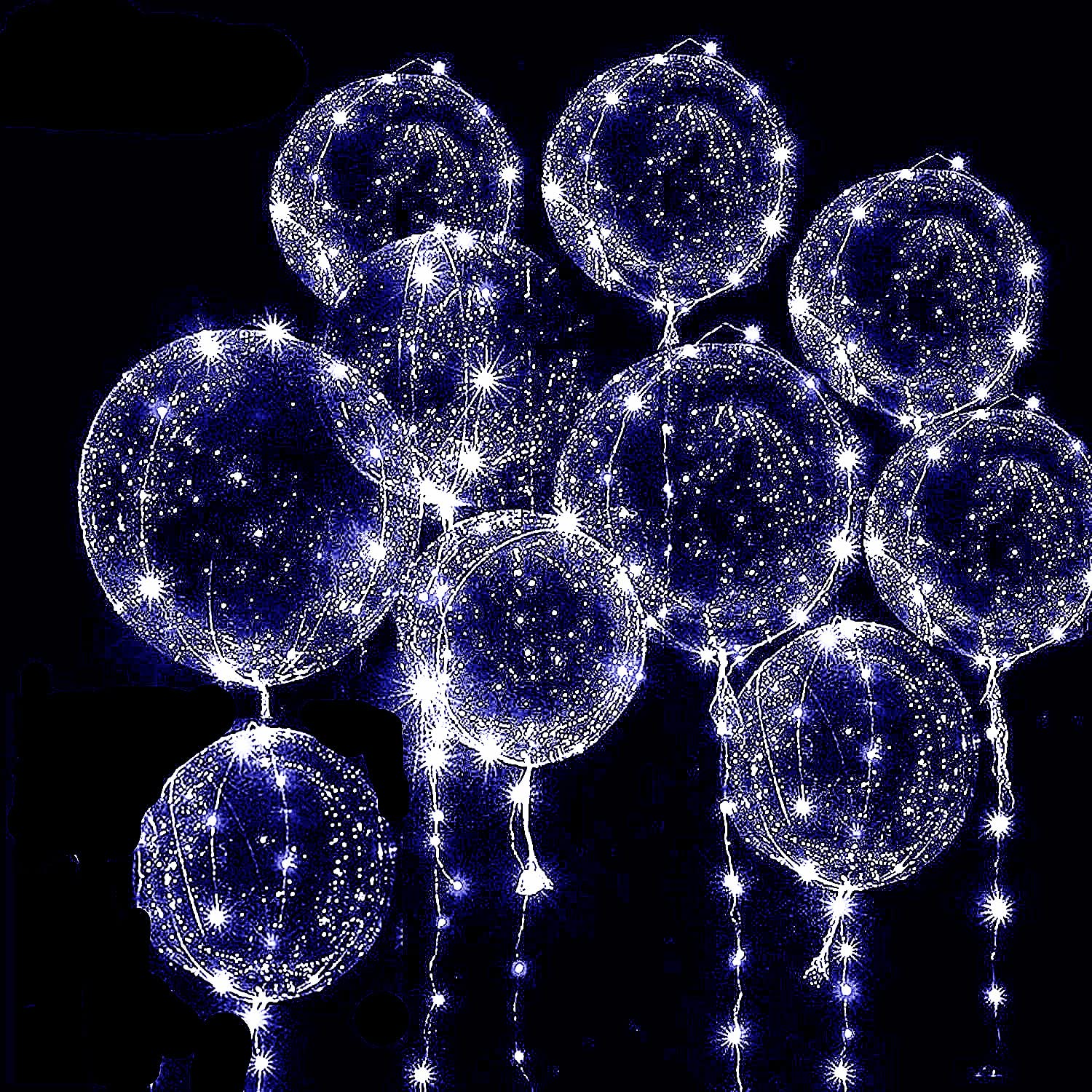 JoyMercado LED Bobo Balloons - 10 Pack Transparent Bubble Balloons with Multi-Colored String Lights for Party Decor