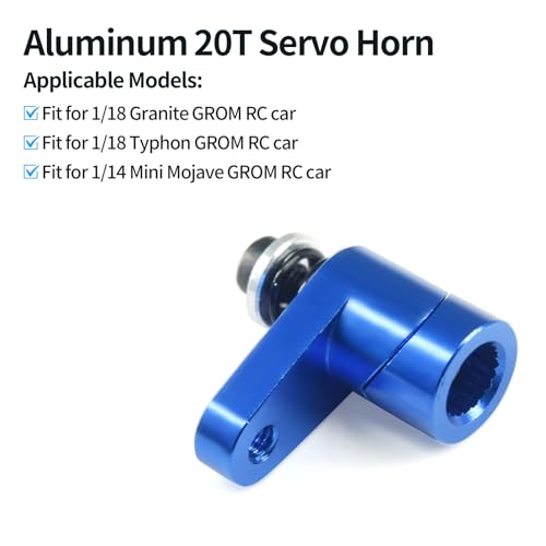 JOYSOG Metal Aluminum 20T Servo Horn for ARRMA 1/18 Granite GROM, 1/18 Typhon GROM, 1/14 Mini Mojave GROM RC Cars - Blue Upgrade Part