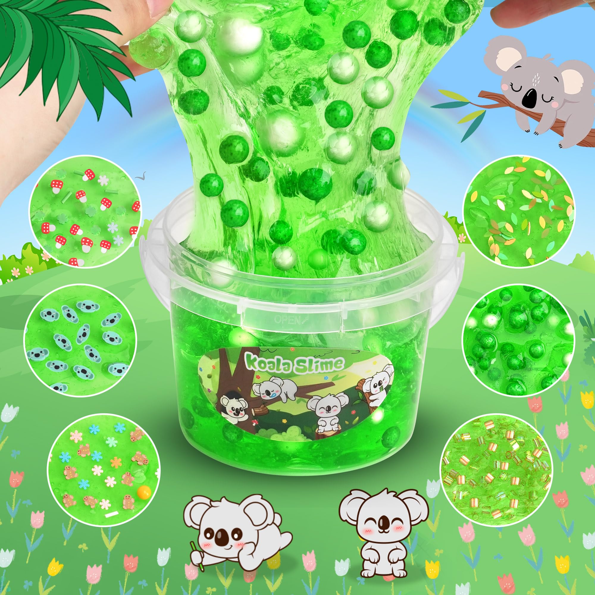 Joytry Koala Slime Kit – 10oz Vibrant Green Clear Slime Bucket with Add-Ins for Ages 8-12