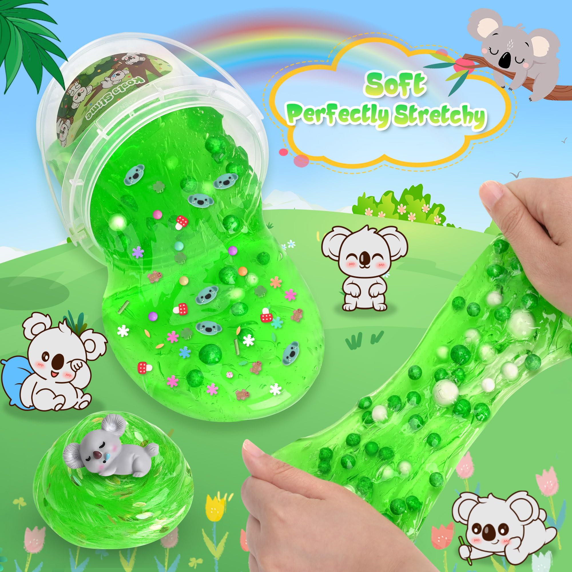 Joytry Koala Slime Kit – 10oz Vibrant Green Clear Slime Bucket with Add-Ins for Ages 8-12