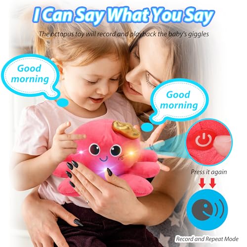 JoyyiKinddy Musical Octopus Baby Toy - Crawling, Rotating, Recording, Light-Up, Voice Control, for 2-6 Year Olds - Tummy Time Sensory Plush