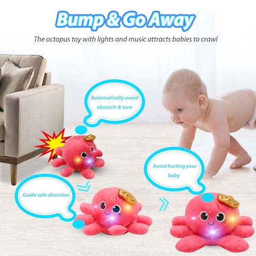 JoyyiKinddy Musical Octopus Baby Toy - Crawling, Rotating, Recording, Light-Up, Voice Control, for 2-6 Year Olds - Tummy Time Sensory Plush