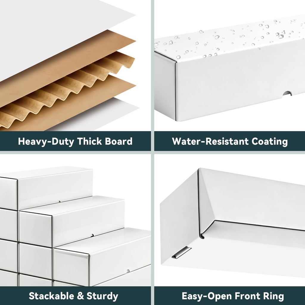 JPPSUJJ 6-Pack Trading Card Storage Box – Heavy Duty Corrugated Cardboard, Holds 1000 Cards Each, 12.8 Inch Horizontal, White