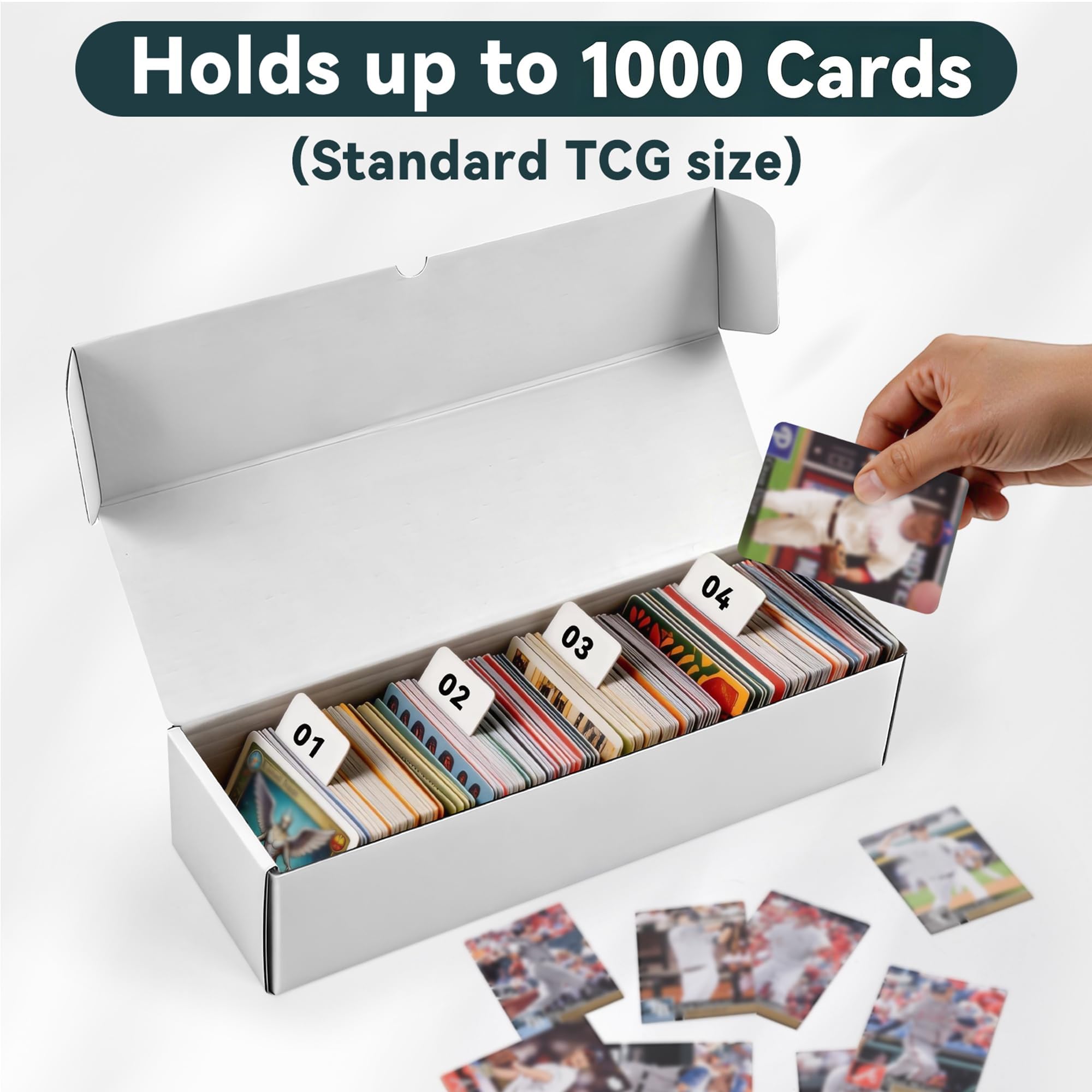 JPPSUJJ 6-Pack Trading Card Storage Box – Heavy Duty Corrugated Cardboard, Holds 1000 Cards Each, 12.8 Inch Horizontal, White