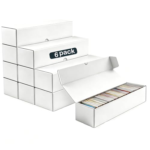 JPPSUJJ 6-Pack Trading Card Storage Box – Heavy Duty Corrugated Cardboard, Holds 1000 Cards Each, 12.8 Inch Horizontal, White