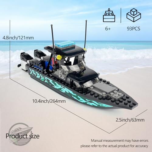 JQARCH City Police Speed Boat Building Blocks Set – 93-Piece Rescue & Patrol Boat Toy Compatible with Lego
