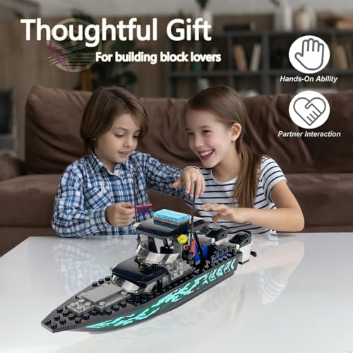 JQARCH City Police Speed Boat Building Blocks Set – 93-Piece Rescue & Patrol Boat Toy Compatible with Lego