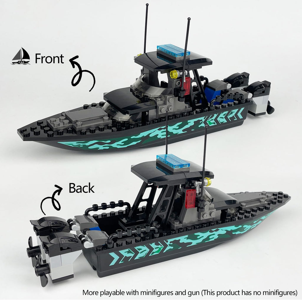 JQARCH City Police Speed Boat Building Blocks Set – 93-Piece Rescue & Patrol Boat Toy Compatible with Lego