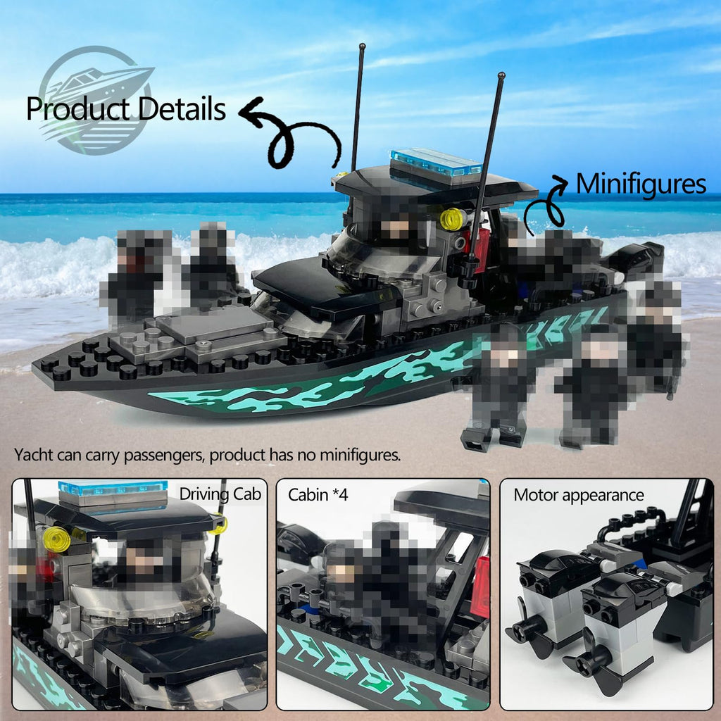 JQARCH City Police Speed Boat Building Blocks Set – 93-Piece Rescue & Patrol Boat Toy Compatible with Lego