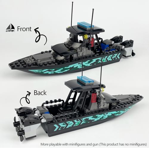 JQARCH City Police Speed Boat Building Blocks Set – 93-Piece Rescue & Patrol Boat Toy Compatible with Lego