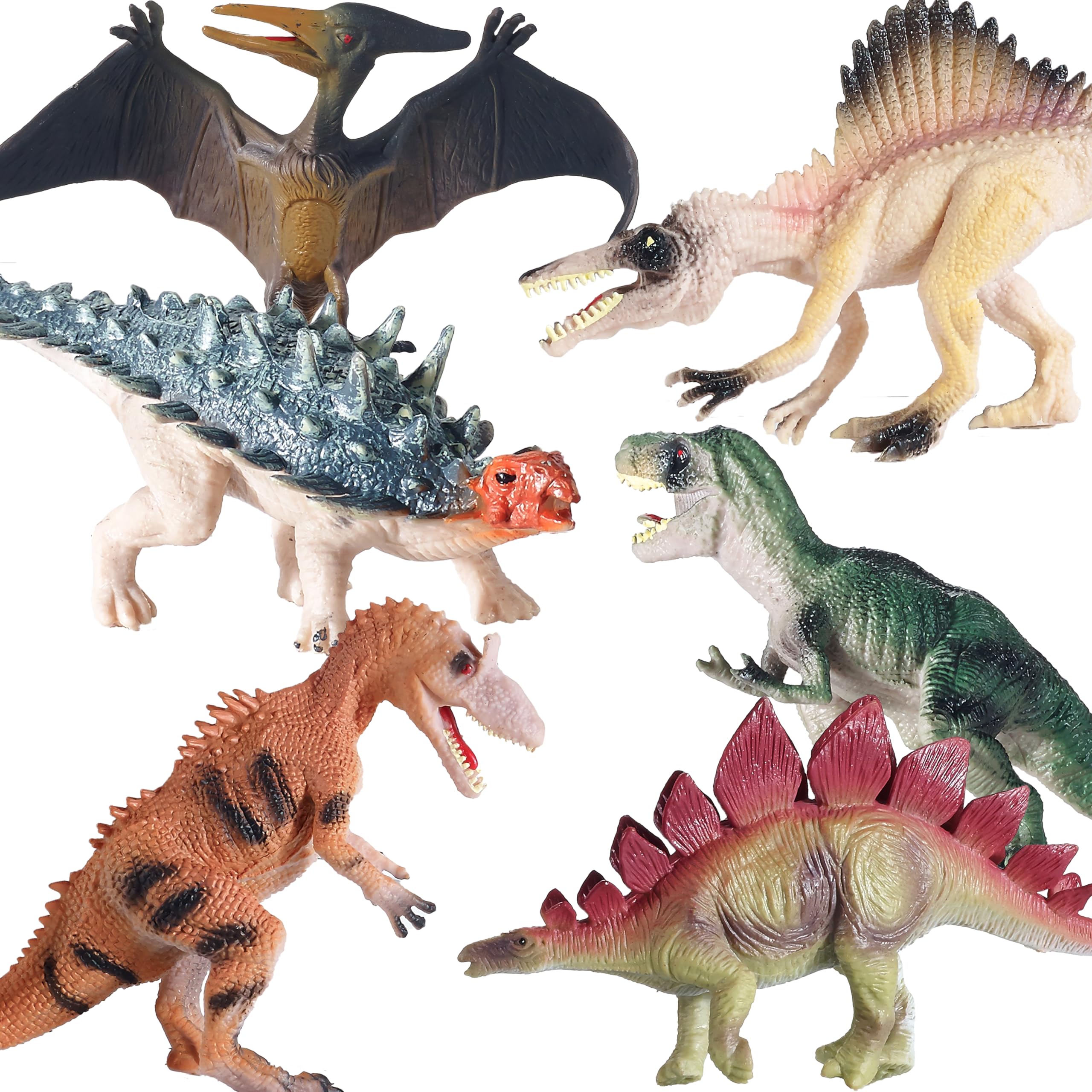 JR PARK Dinosaur Transport Truck Playset with 6 Realistic Figures – T-Rex, Pterodactyl, Velociraptor, Stegosaurus for Kids Ages 3-7