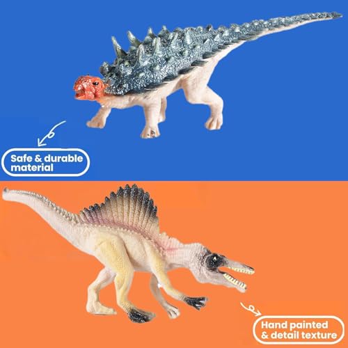 JR PARK Dinosaur Transport Truck Playset with 6 Realistic Figures – T-Rex, Pterodactyl, Velociraptor, Stegosaurus for Kids Ages 3-7
