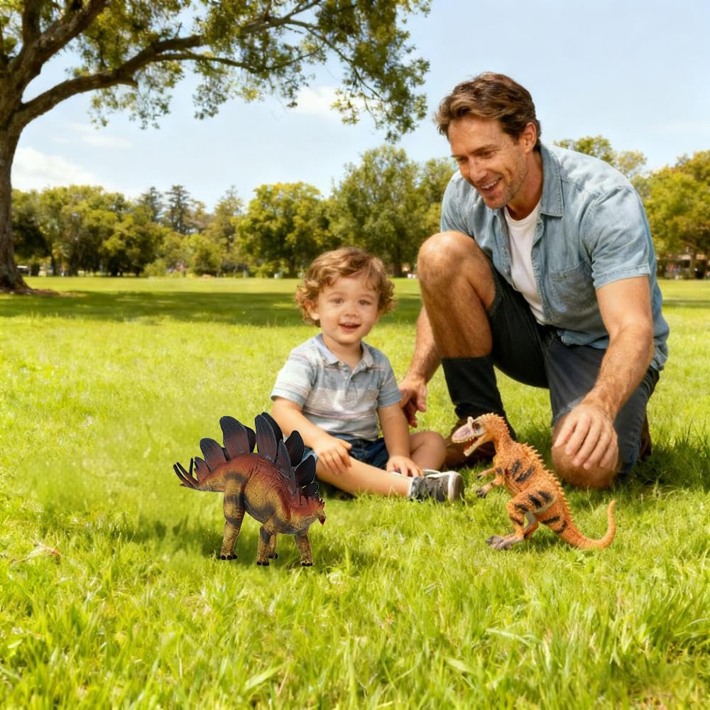JR PARK Dinosaur Transport Truck Playset with 6 Realistic Figures – T-Rex, Pterodactyl, Velociraptor, Stegosaurus for Kids Ages 3-7