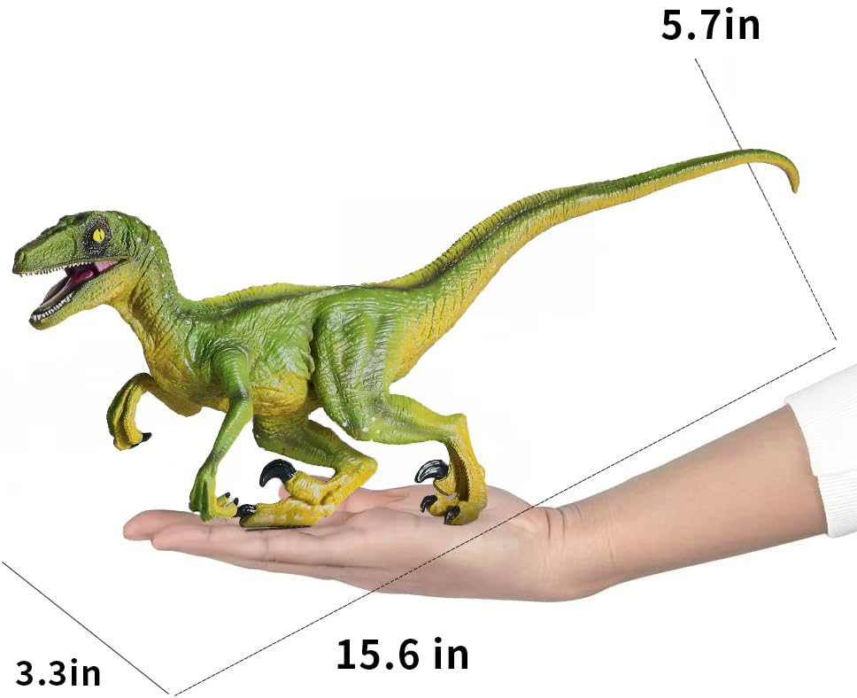 JR PARK Large Velociraptor Figure - 15.6 Inch Realistic Dinosaur Toy with Movable Jaw for Collectors and Kids