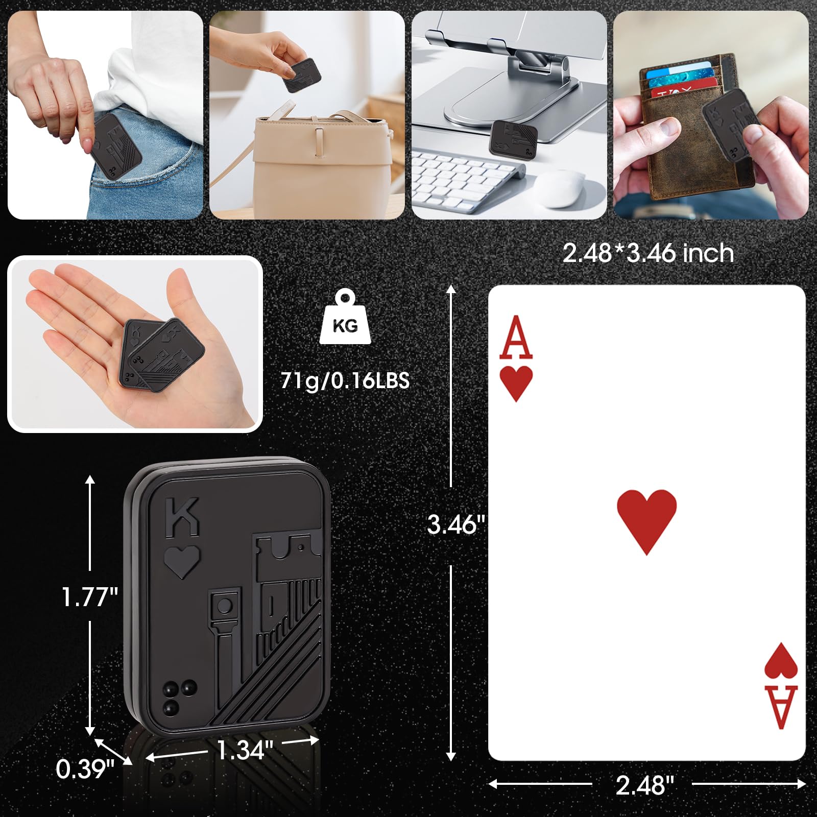JUDIXY King Fidget Slider Metal Poker Push Card - Stress Relief ADHD Toy for Adults (Black K)