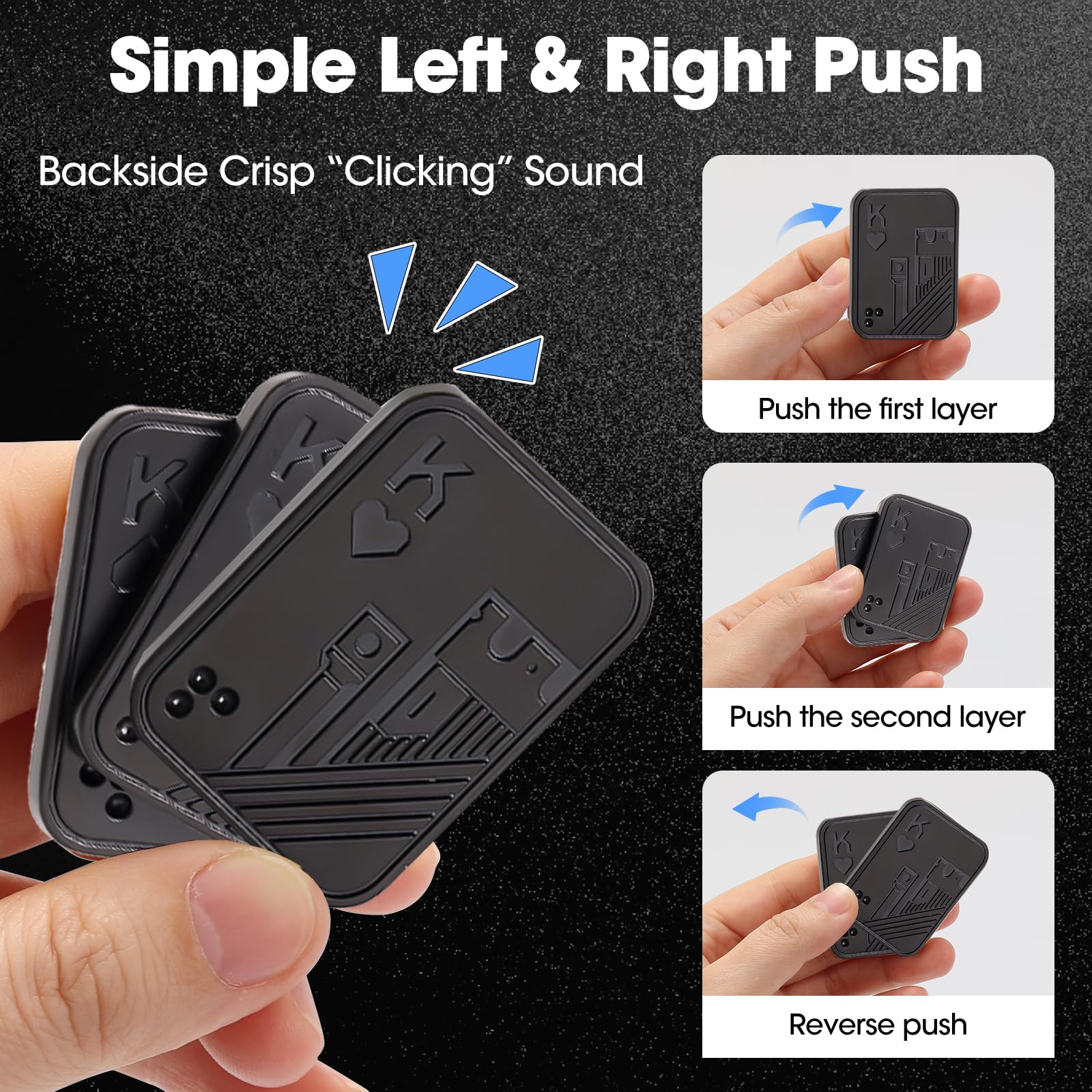 JUDIXY King Fidget Slider Metal Poker Push Card - Stress Relief ADHD Toy for Adults (Black K)