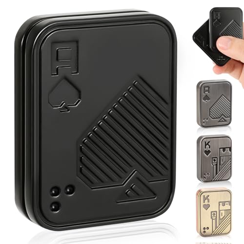 JUDIXY Metal Poker Push Card Fidget Slider – Stainless Steel Magnetic Stress Relief Toy for Adults (Black A)