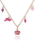 Juicy Couture Charm and Beaded Necklace for Girls – Adjustable 15-Inch Gold-Tone Chain with Logo and Heart Pendants
