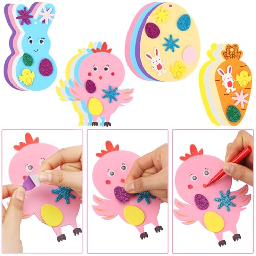 JULBEAR 260-Piece Easter Foam Craft Kit – DIY Foam Stickers, Pens, and Cardboard for Kids