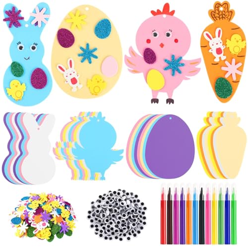 JULBEAR 260-Piece Easter Foam Craft Kit – DIY Foam Stickers, Pens, and Cardboard for Kids