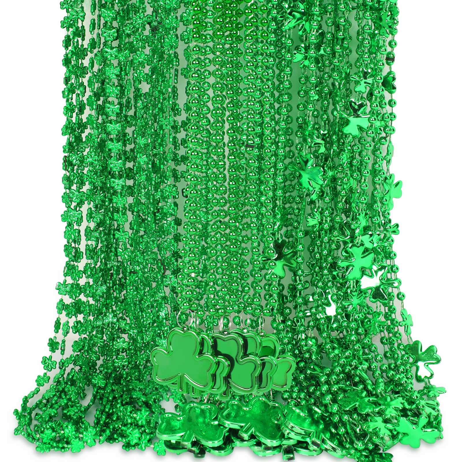 JULBEAR 30-Pack St. Patrick's Day Necklaces – 3 Styles of Green Shamrock Beaded Necklaces for Parties and Irish Holiday Decor