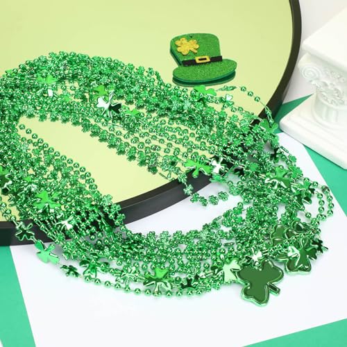JULBEAR 30-Pack St. Patrick's Day Necklaces – 3 Styles of Green Shamrock Beaded Necklaces for Parties and Irish Holiday Decor