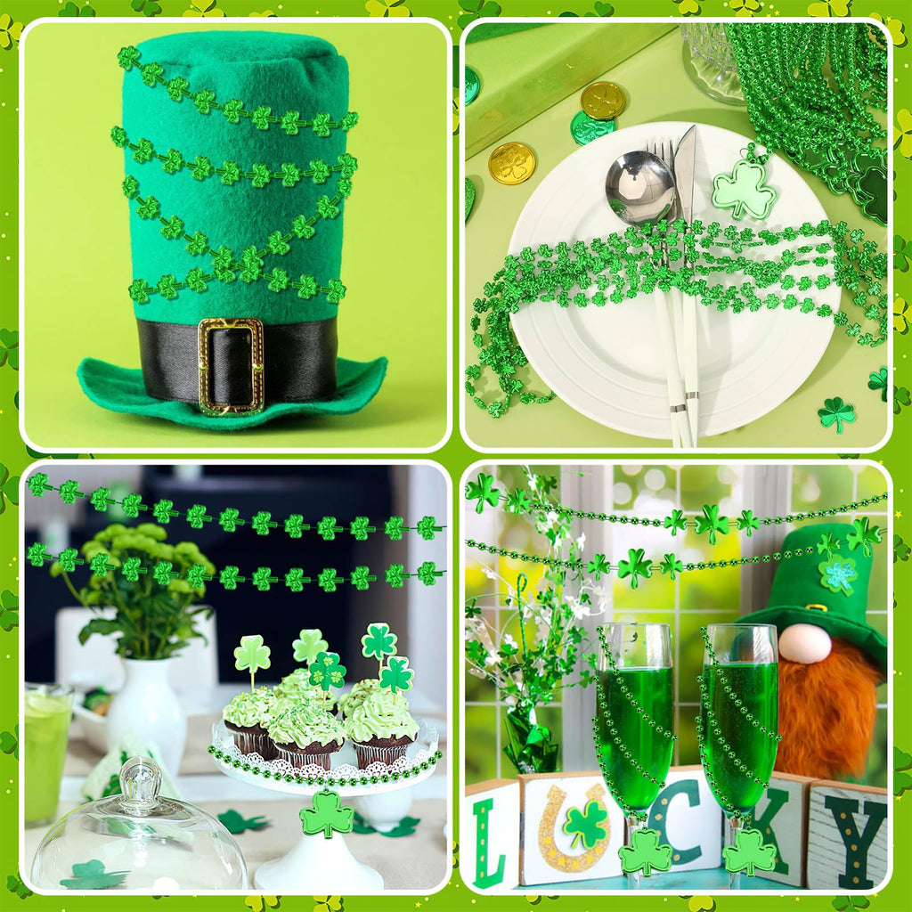 JULBEAR 30-Pack St. Patrick's Day Necklaces – 3 Styles of Green Shamrock Beaded Necklaces for Parties and Irish Holiday Decor